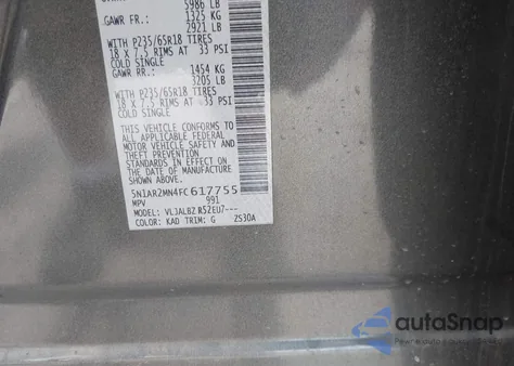 2015 Nissan Pathfinder S from USA, damaged, VIN 5N1AR2MN4FC617755